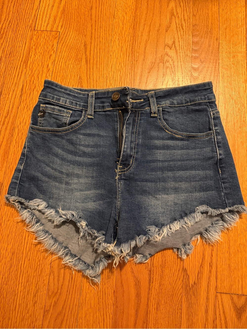 KanCan Dark Blue Distressed Frayed Hem Jean Shorts